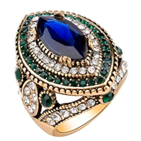 Gold & Saphire Crystal Multi Color Ring NWT - Picture 2 of 5